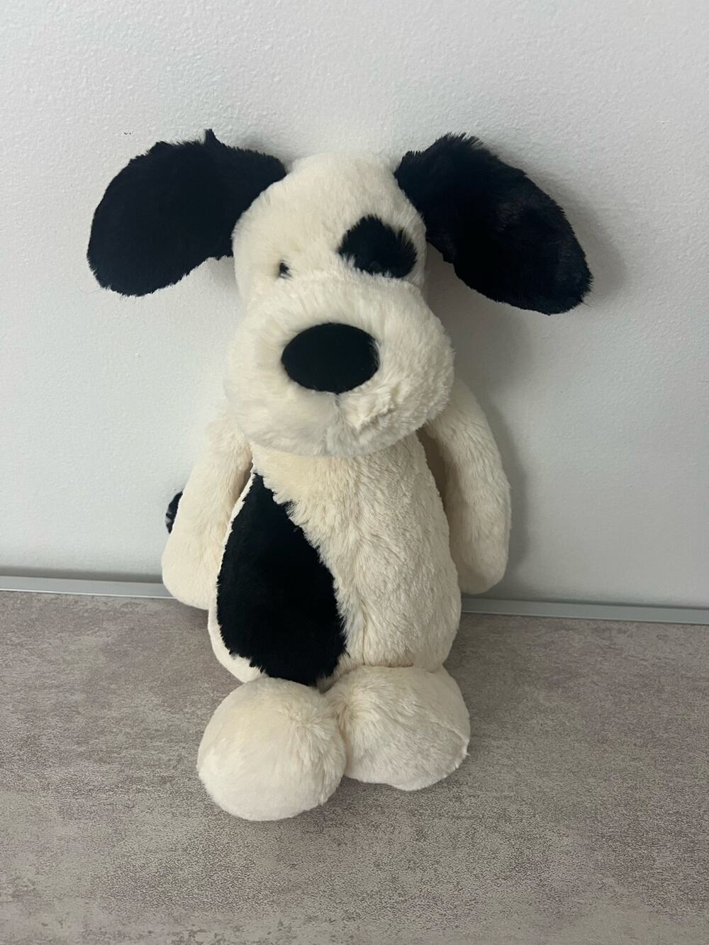 Jellycat 14” Bashful Black and White Cream Puppy Dog Stuffed Animal Medium Plush